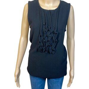 Tory Burch Ruffled Front 100% Cashmere Black Sleeveless Top Shell Med Exc Cond